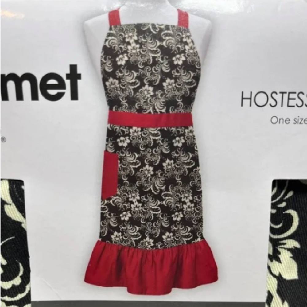 💜 Gourmet Club Hostess Apron Black and Red with Flowers